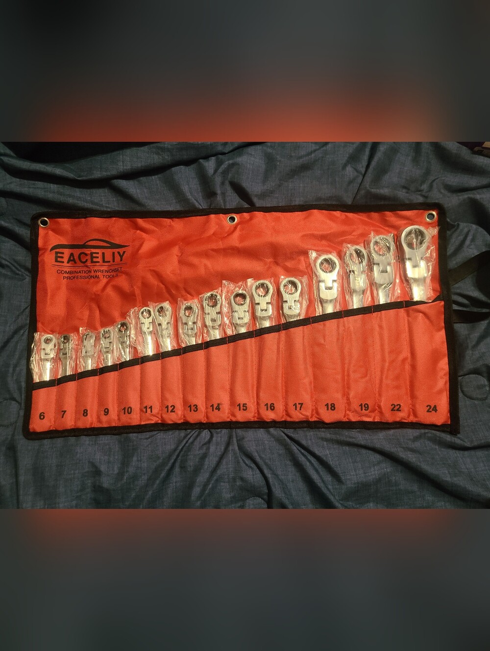 16 Piece 6mm-24mm Flex-Head 72-Tooth, 5° Swing Ratchet Wrench Set w/Case! New!
